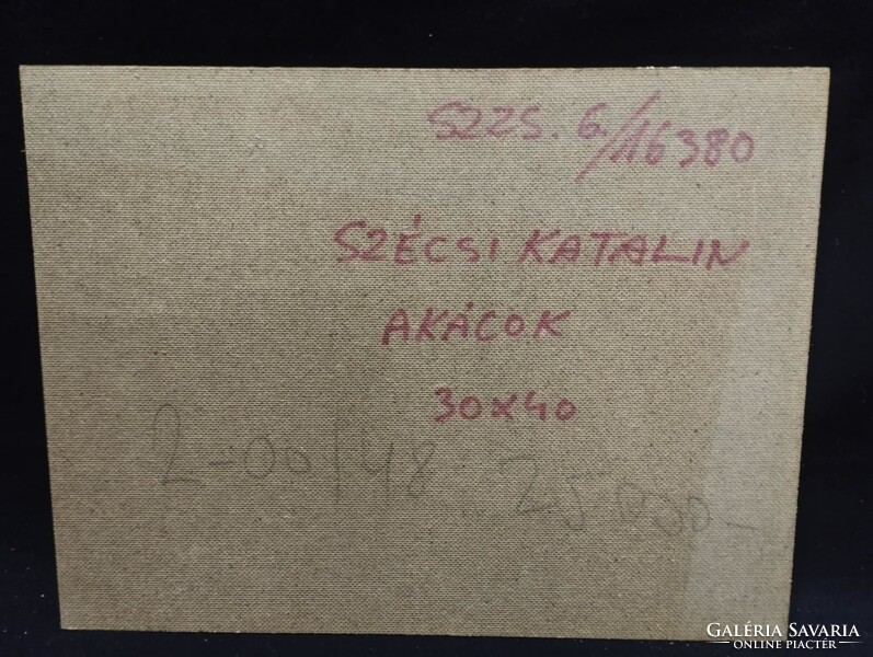 Szécsi Katalin - Akácok olaj, farost festmény 30 x 40 cm