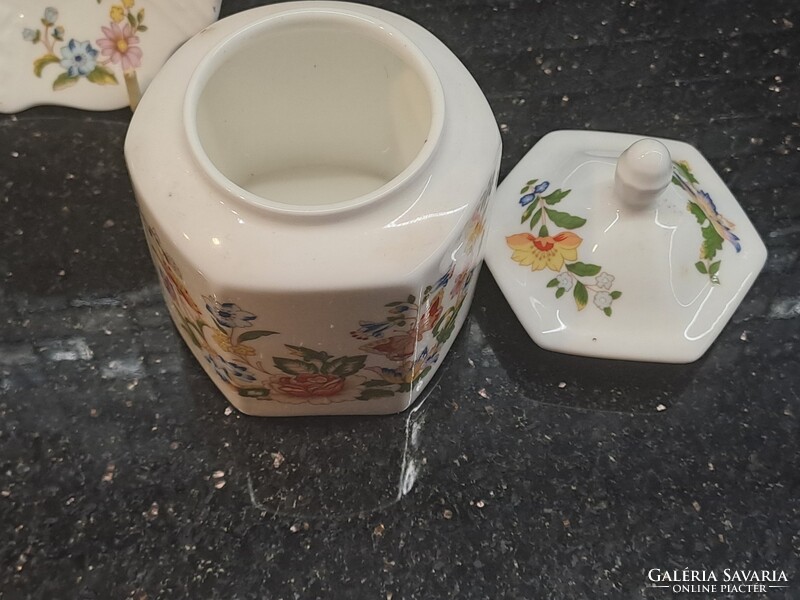 Aynsley angol porcelán cottage garden dekorral váza tálka bonbonier pillangós virágos
