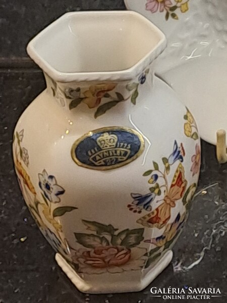 Aynsley angol porcelán cottage garden dekorral váza tálka bonbonier pillangós virágos