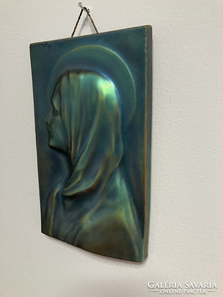 ZSOLNAY EOZIN PORCELÁN FALIKÉP, SZŰZ MÁRIA PLAKETT