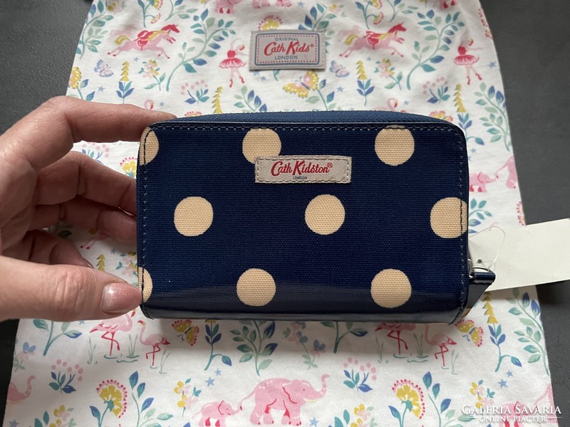ÚJ! Cath Kidston kék, pöttyös oilcloths sokrekeszes pénztárca