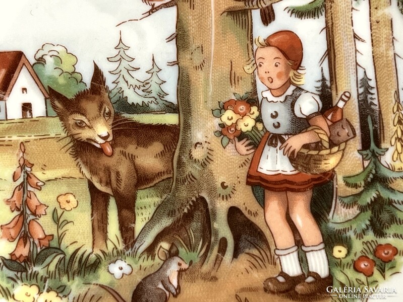 Vintage, retro Kahla mesemintás (Piroska és a Farkas), mesejelenetes, gyerek porcelán mély tányér