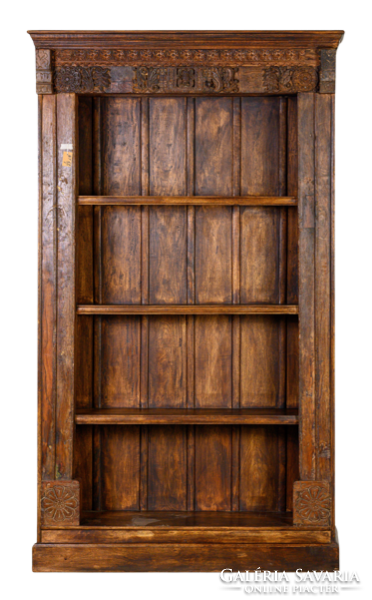 Magellán vintage teakfa polcos szekrény Indiából, 141x44x240 cm