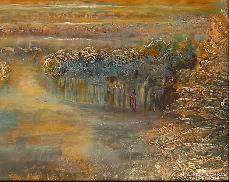 Prima díjas művész Mesél a Hold Lovászi felett.,102x87 kép tanúsítvánnyal.  Károlyfi Zsófia (1952-)