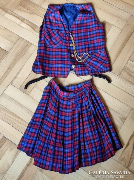 Adorable Scottish Plaid Retro Girl Set with Vest and Ruffled Skirt, Gift from American Aunt from the 1970s