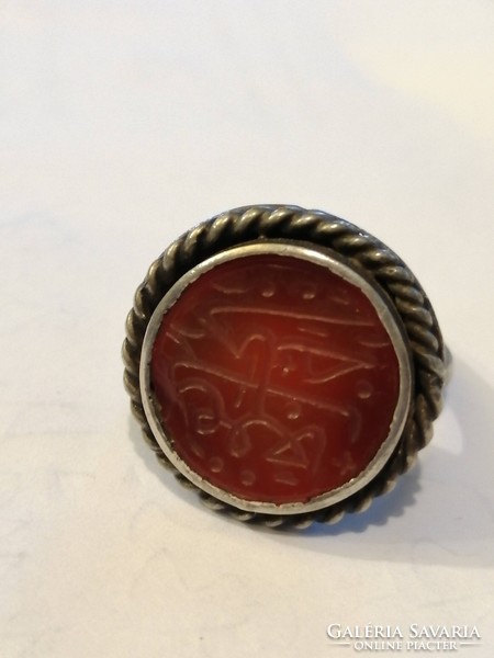 ISZLÁM FELIRATOS EZÜST GYŰRŰ VÉSETT KARNEOLLAL  -  CARNELIAN RING ISLAMIC INTAGLIO