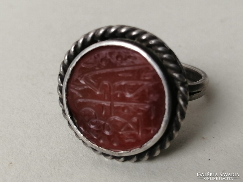 ISZLÁM FELIRATOS EZÜST GYŰRŰ VÉSETT KARNEOLLAL  -  CARNELIAN RING ISLAMIC INTAGLIO
