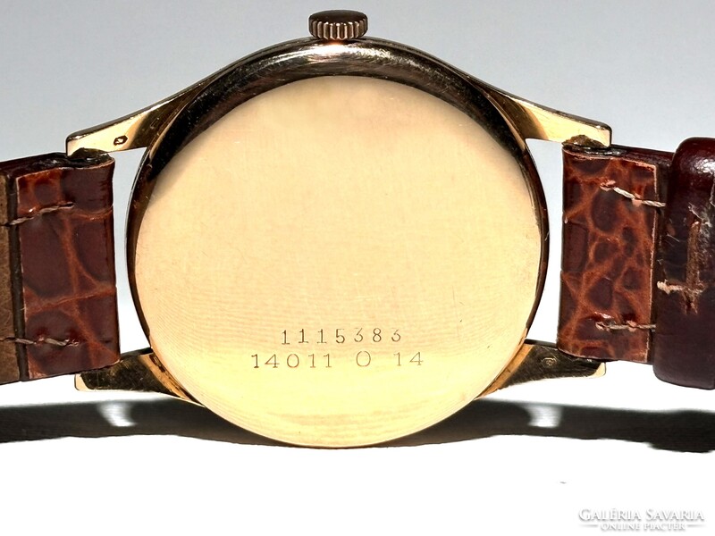 14K Rosé arany gyári tokos 1958-as Doxa saját gyári dobozában, szép számlap, Hirsch szíj 35 mm k.n.