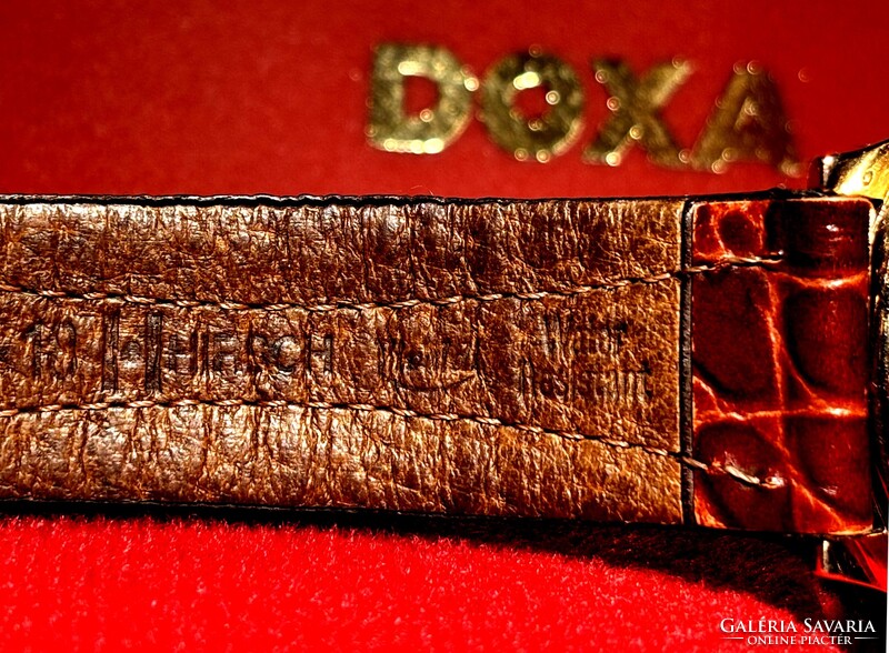 14K Rosé arany gyári tokos 1958-as Doxa saját gyári dobozában, szép számlap, Hirsch szíj 35 mm k.n.