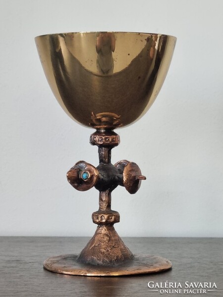 Muharos Lajos iparművészeti bronz/réz kehely 14,5 cm