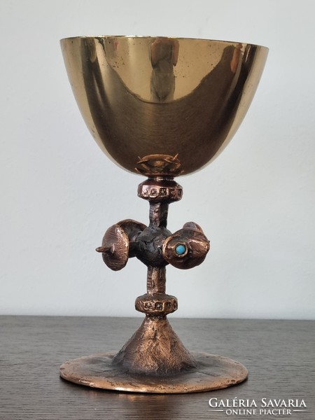 Muharos Lajos iparművészeti bronz/réz kehely 14,5 cm