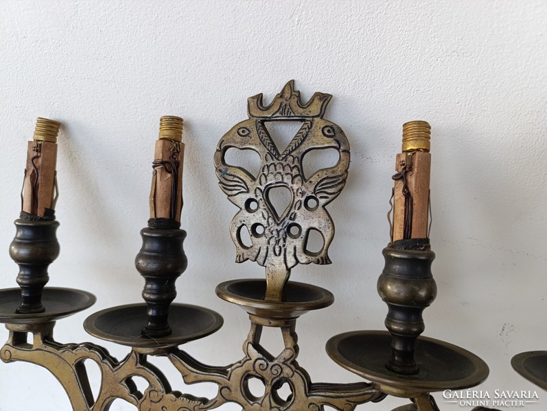 Antik zsidó oroszlános bronz 4 karú gyertyatartó átszerelt lámpa kétfejű sas 934 1444