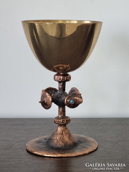 Muharos Lajos iparművészeti bronz/réz kehely 14,5 cm