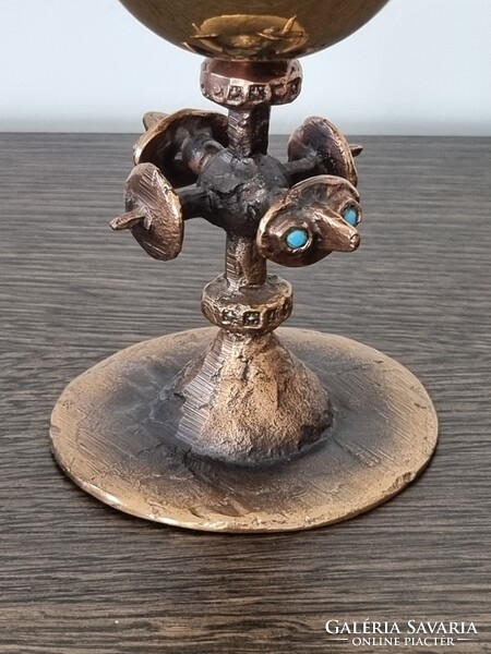 Muharos Lajos iparművészeti bronz/réz kehely 14,5 cm