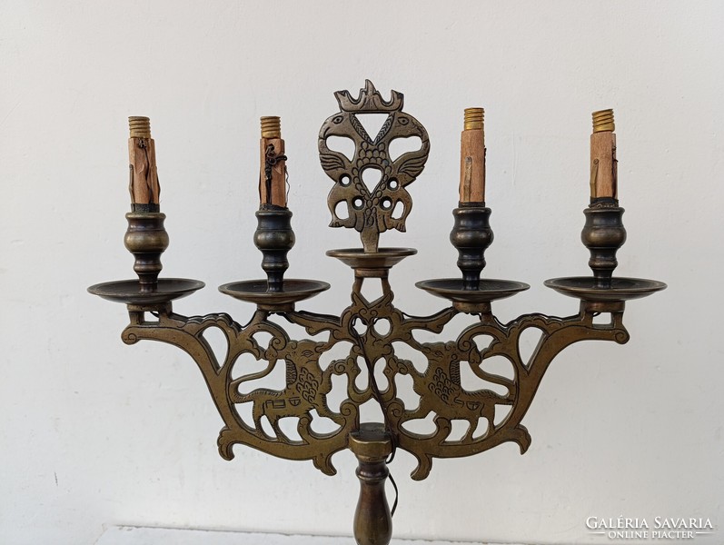 Antik zsidó oroszlános bronz 4 karú gyertyatartó átszerelt lámpa kétfejű sas 934 1444