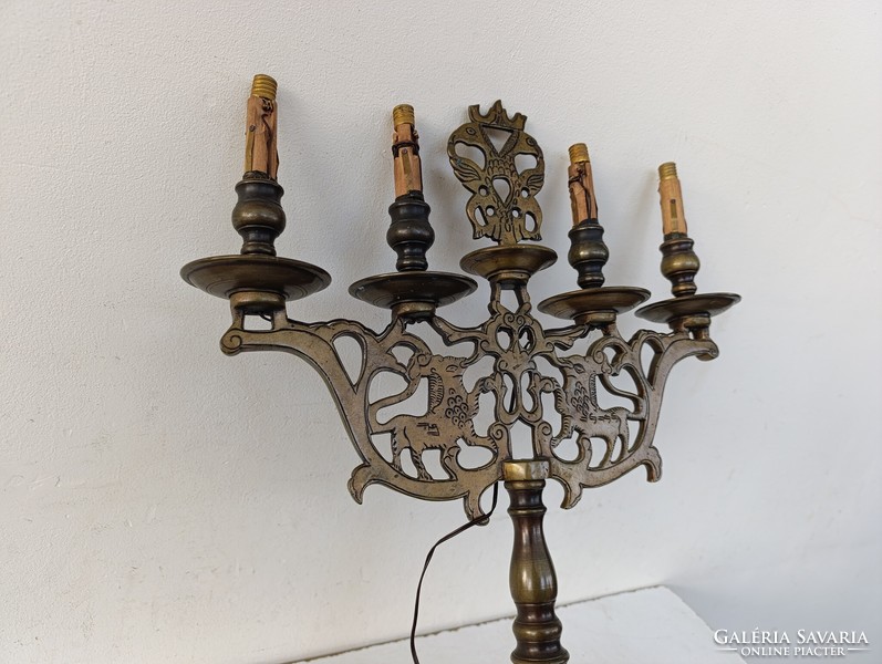 Antik zsidó oroszlános bronz 4 karú gyertyatartó átszerelt lámpa kétfejű sas 934 1444