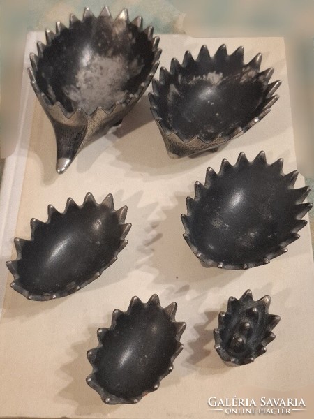 Walter Bosse stílusú retro fém sün, süni hamutartó a 60 évekből, 6 részes, teljes, szép állapotban