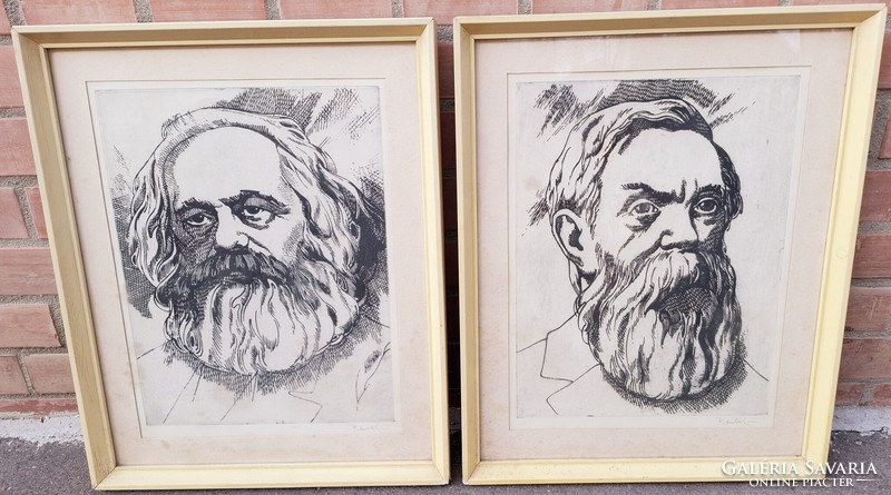 Raszler Károly (1925-2005) Marx És Engels Páros Rézkarcok
