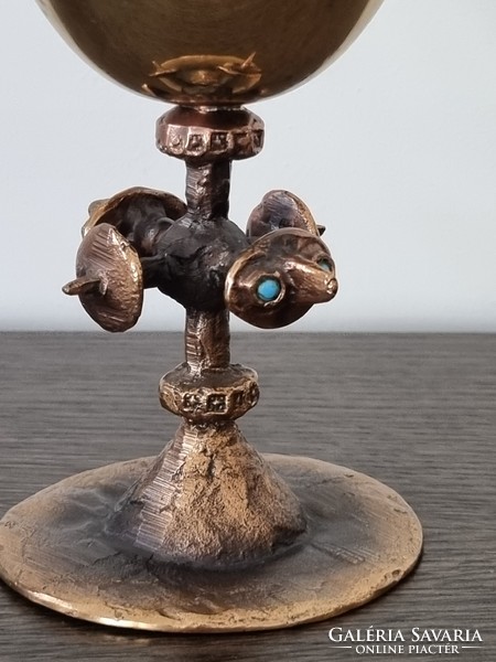 Muharos Lajos iparművészeti bronz/réz kehely 14,5 cm