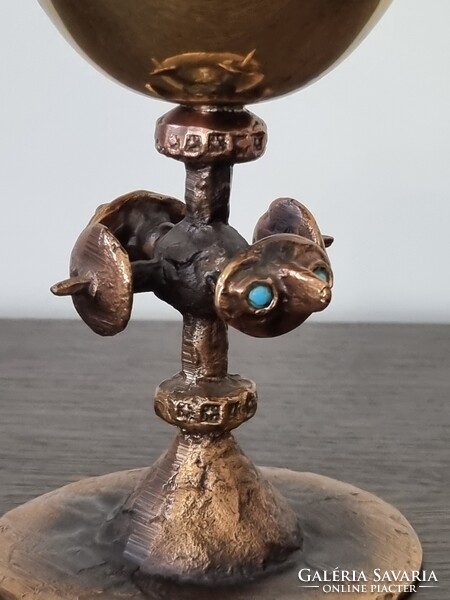 Muharos Lajos iparművészeti bronz/réz kehely 14,5 cm