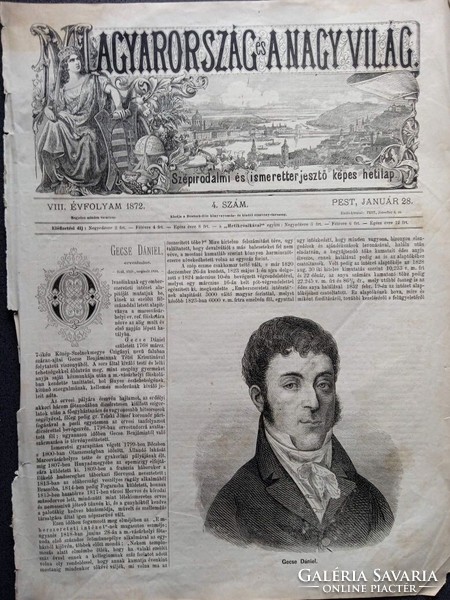 MN141/38  Gecse Dániel orvos (1768–1824) -Czigányi -Marosvásárhely -eredeti fametszet és cikk  1872