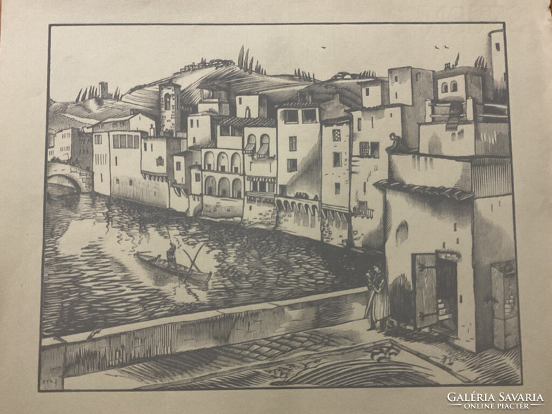Vadász Endre (1901-1944): - A gondolás - Fametszet, papír, jelzés nélkül