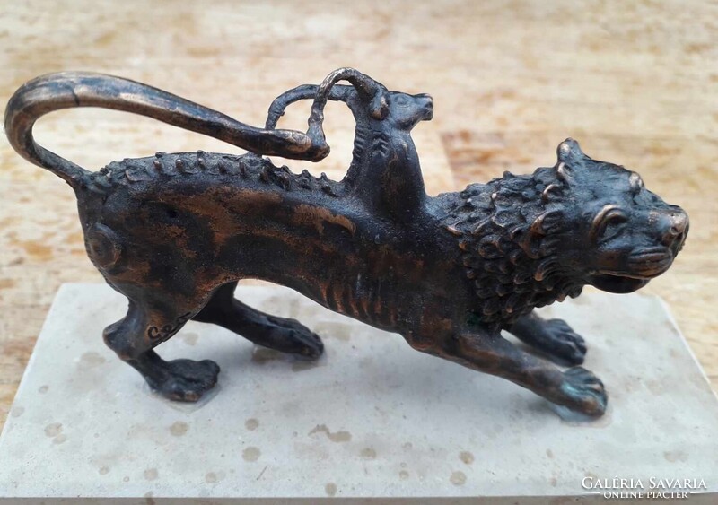 Kiméra, párduc, tigris / Bronz,malachit,ón