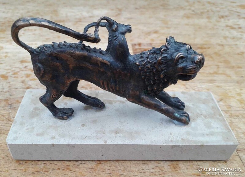 Kiméra, párduc, tigris / Bronz,malachit,ón