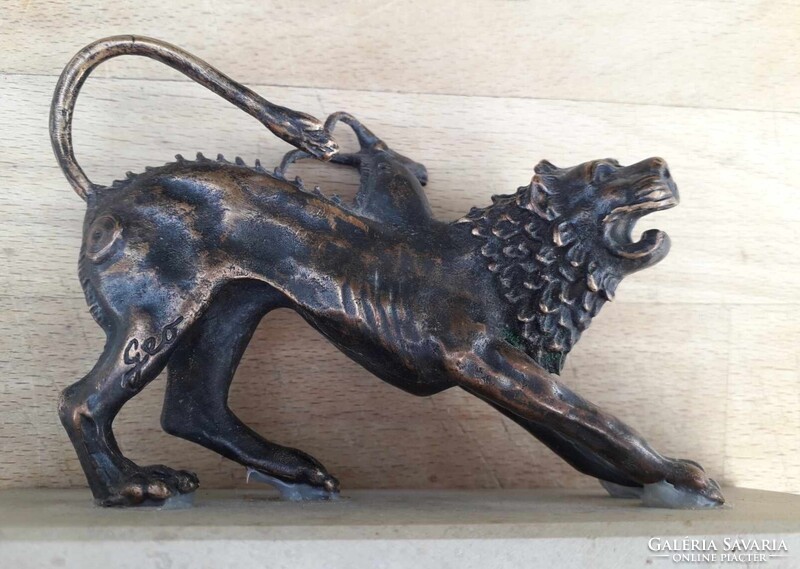 Kiméra, párduc, tigris / Bronz,malachit,ón