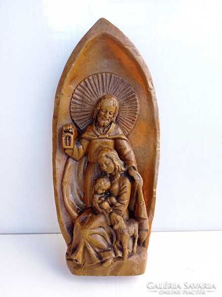 Szent Család Viasz fali dombor kép, keresztény vallási relikvia