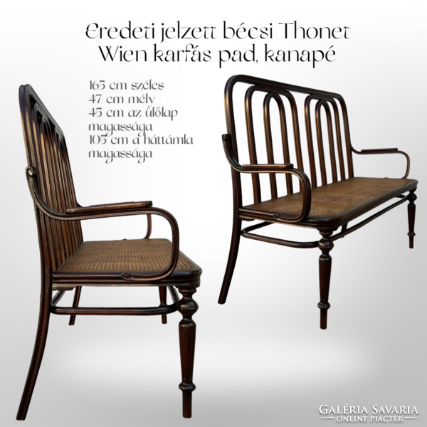 Eredeti jelzett bécsi Thonet Wien karfás pad