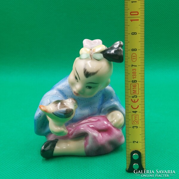 Herendi  Porcelán  Kínai kislány  figura madárral