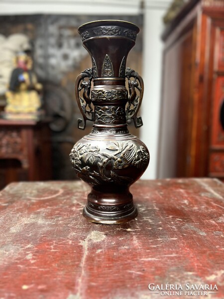Antik japán bronz váza Meji korszak, keleti, ázsiai, kínai