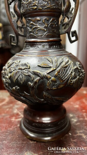 Antik japán bronz váza Meji korszak, keleti, ázsiai, kínai