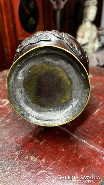 Antik japán bronz váza Meji korszak, keleti, ázsiai, kínai