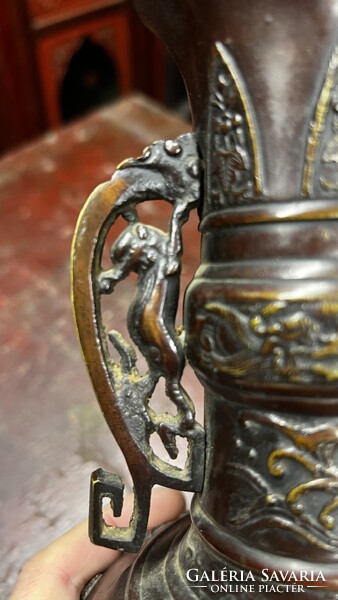 Antik japán bronz váza Meji korszak, keleti, ázsiai, kínai