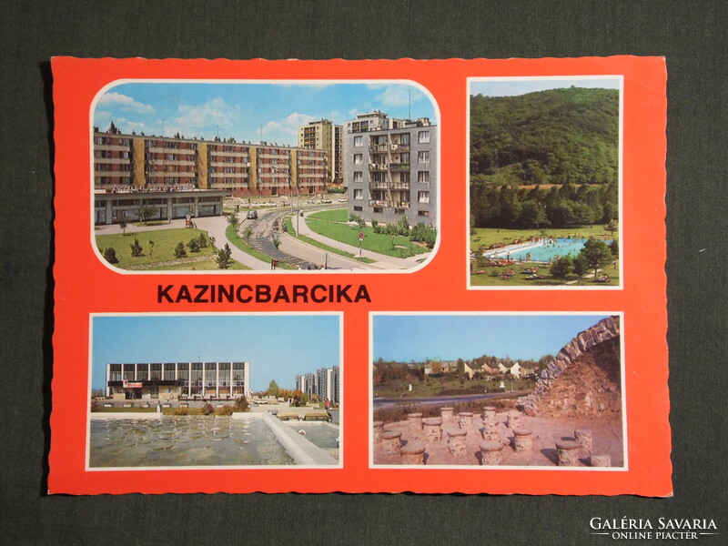 Képeslap,Kazincbarcika,mozaik,művelődési ház,park,strand,szolgáltatóház látkép,részlet ,1979-