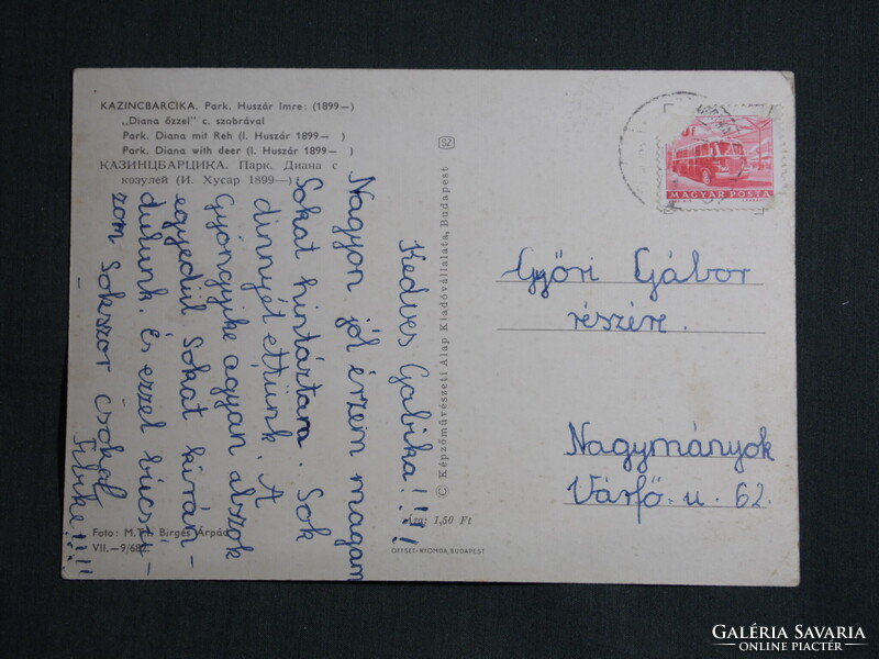 Képeslap,Kazincbarcika,Diana őzzel szobor,park látkép,részlet ,1968-
