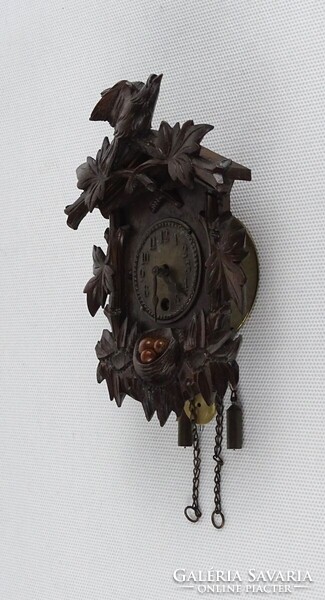 1T384 Antik német Seilnacht kétsúlyos ingás miniatűr vadász falióra 12.5 cm