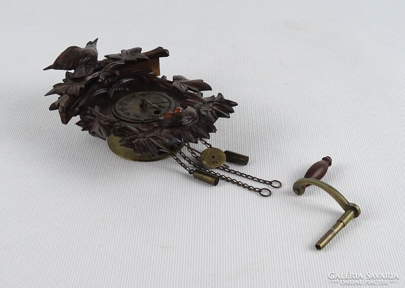 1T384 Antik német Seilnacht kétsúlyos ingás miniatűr vadász falióra 12.5 cm