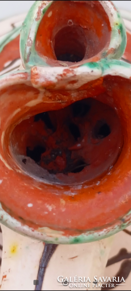 Felső -Tisza vidéki Vámfalusi mázas csörgő, csecses vizes korsó 19sz. közepe ,vége