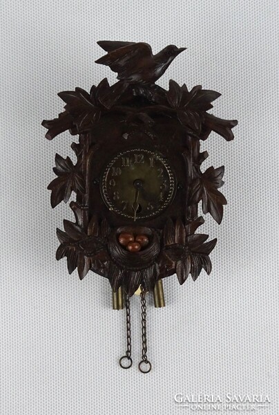 1T384 Antik német Seilnacht kétsúlyos ingás miniatűr vadász falióra 12.5 cm
