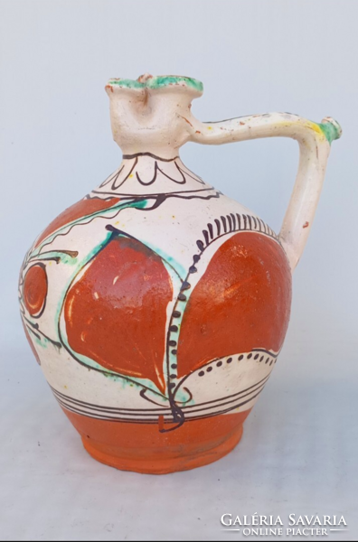 Felső -Tisza vidéki Vámfalusi mázas csörgő, csecses vizes korsó 19sz. közepe ,vége