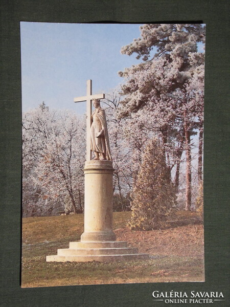 Képeslap,Keszthely,Festetics kastély,múzeum,park,Szent Ilona szobor látkép,részlet, 1991-