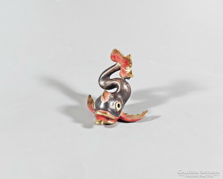 HERENDI, KÍNIA DELFIN, KÉZZEL FESTETT PORCELÁN FIGURA, HIBÁTLAN! (I218)