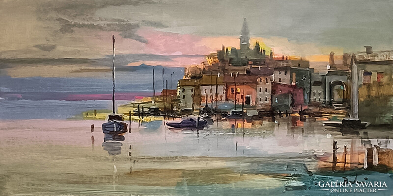 Budai László: Adriai alkonyat - keretezve: 40x70 cm - alkotás mérete: 30x60cm - 25/261F