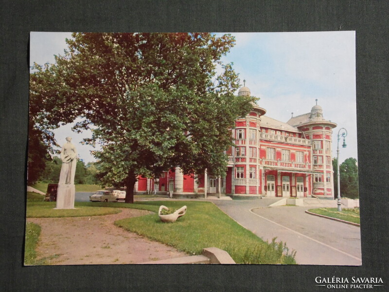 Képeslap,Kaposvár,Csiky Gergely színház,Múzsa szobor látkép,részlet, 1973-