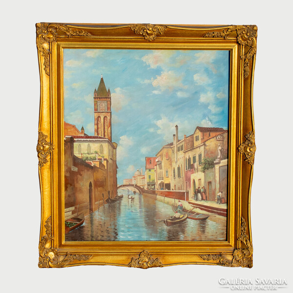Ismeretlen festő: Velencei gondola. Olaj, 50,5x60,5