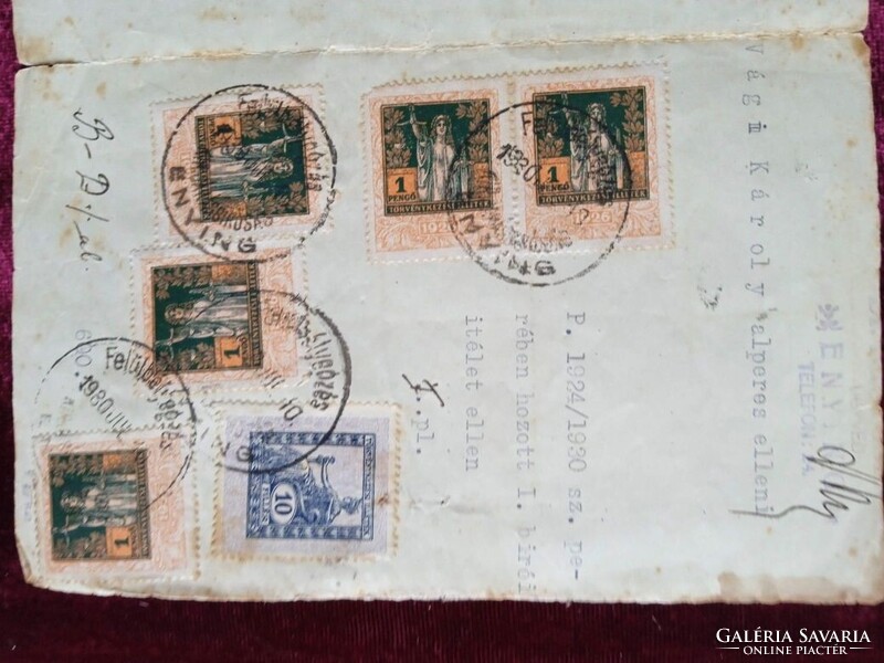 D205333 ENYING -Vági Károly - bírói ítélet - sok illetékbélyeggel -1930 Postázva Major -Dokmbóvár