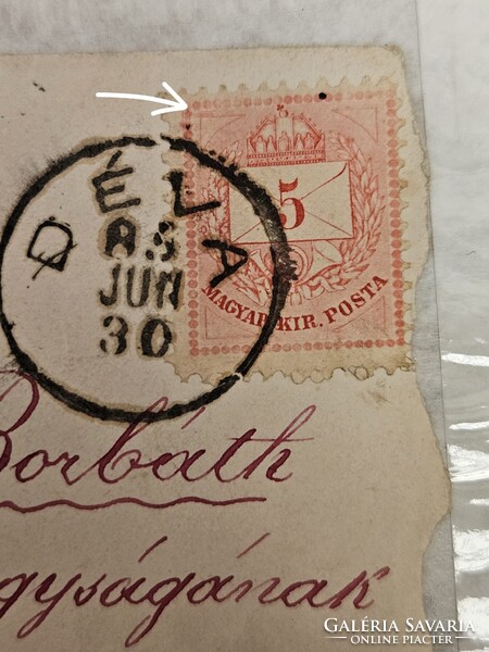 1885-ös 5 kr bélyeg levélen Déva -Maros-Illye 20g.pont a bélyegen lemez javítás nyoma